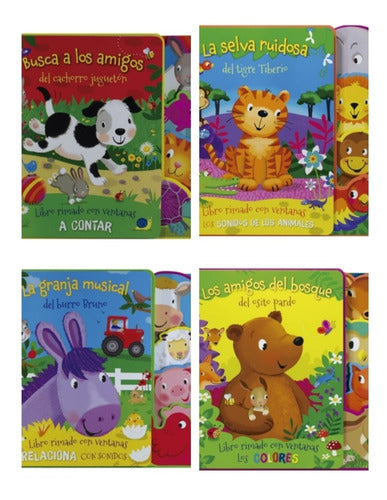 Set 4 Libros Con Ventanas.amigos Del Bosque, Selva, Granja..