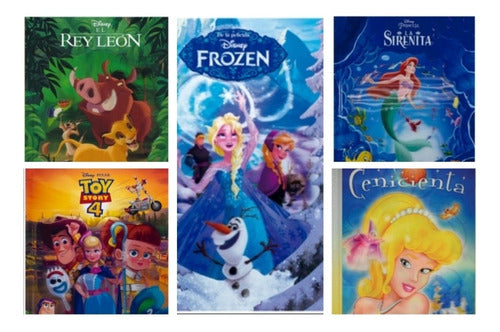 Set 5 Cuentos Pasta Holográfica Frozen, Sirenita,rey León...