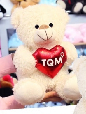 Peluche Suave Oso Tqm 30 Cm Color Blanco Corazón Rojo