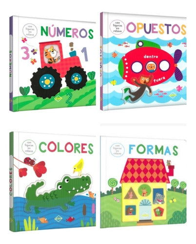 Set 4 Libros. Números,opuestos,colores Formas.texturarelieve