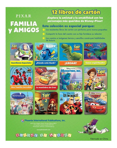 Biblioteca De 12 Libros Cartón Disney Pixar Familia Y Amigos