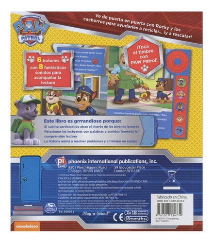 Libro Sonidos Paw Patrol Ding Dong Nickelodeon Pasta Dura