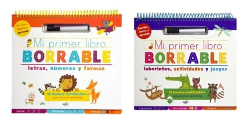 Set 2 Libros. Mi Primer Libro Borrable Letras,juegos,números