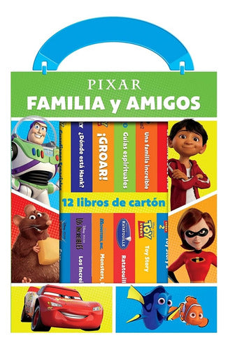 Biblioteca De 12 Libros Cartón Disney Pixar Familia Y Amigos